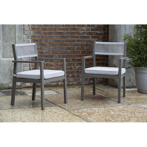 2 Ashley Furniture Eden Town Light Gray Outdoor Arm Chairs With Cushion