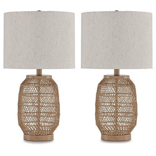 2 Ashley Furniture Orenman Light Brown Rattan Table Lamps