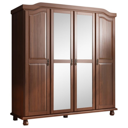 Palace Imports Kyle Mocha 4 Door Wardrobe With Mirrored Door And 2 Drawer