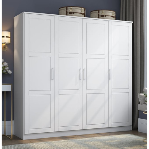 Palace Imports Cosmo White 4 Raised Panel Door Wardrobe With 8 Shelves