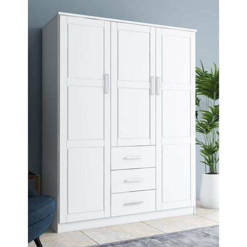 Palace Imports Cosmo White 3 Raised Panel Door Wardrobe With 10 Shelves