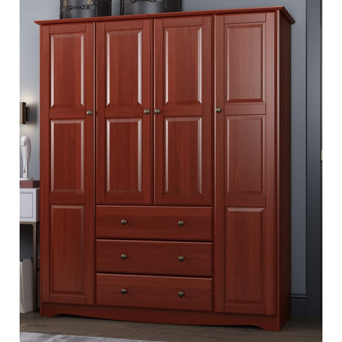 Palace Imports Family Mahogany Wardrobe With Metal Knobs With 8 Small And 3 Large Shelf