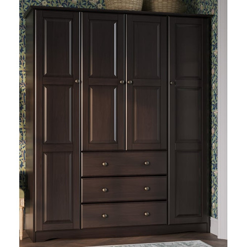 Palace Imports Family Java Wardrobe With Metal Knobs With 8 Small And 3 Large Shelf Wardrobe