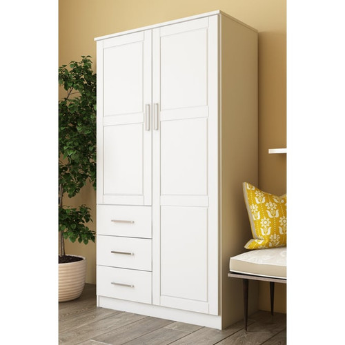 Palace Imports Metro White 2 Raised Panel Door Wardrobe With 4 Shelves