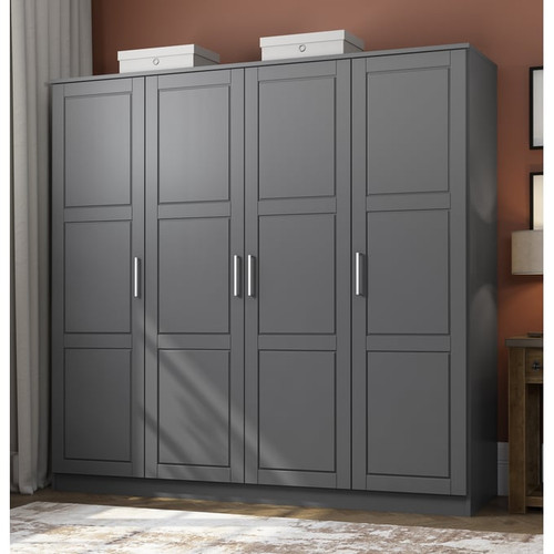 Palace Imports Cosmo Gray 4 Raised Panel Door Wardrobe With 6 Shelves