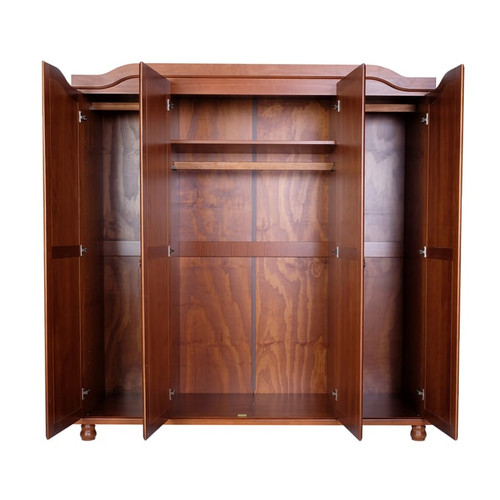 Palace Imports Kyle Mocha 4 Door Wardrobe With Mirrored Door With 4 Small Shelf