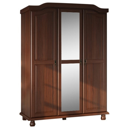 Palace Imports Kyle Mocha 3 Door Wardrobe With Mirrored Door With 2 Drawer And 4 Small Shelf