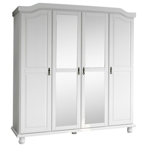 Palace Imports Kyle White 4 Door Wardrobe With Mirrored Door And 2 Drawer