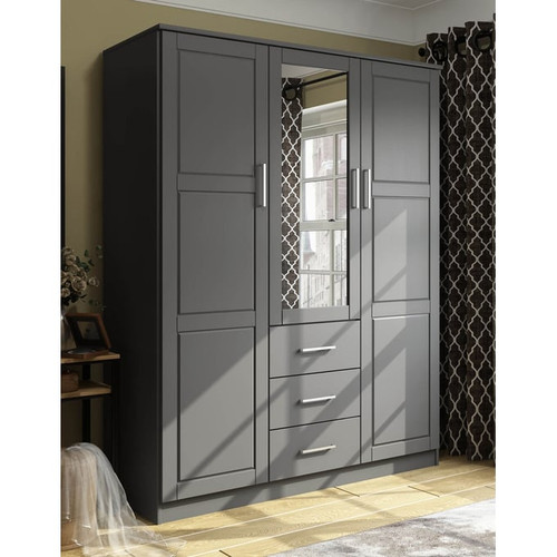 Palace Imports Cosmo Gray 8 Shelf Wardrobe with Mirrored Door