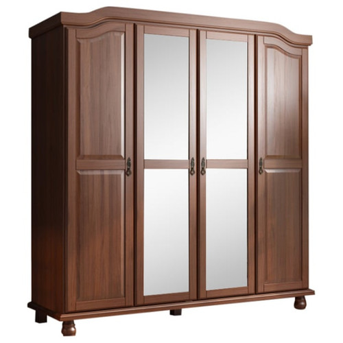 Palace Imports Kyle Mocha 4 Door Wardrobe With Mirrored Door With 8 Small And 3 Large Shelf