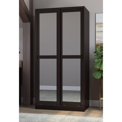 Palace Imports Java 2 Sliding Mirrored Door Wardrobe With 3 Shelf