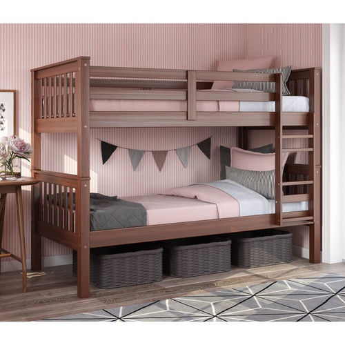 Palace Imports Mission Mocha Twin over Twin Bunk Bed with 18 Loose Slats
