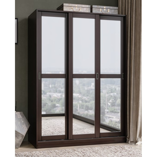 Palace Imports Java 3 Sliding Mirrored Door Wardrobe With 6 Shelves