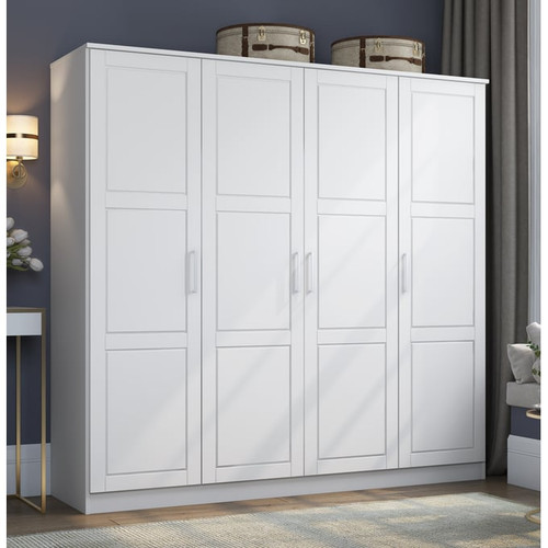 Palace Imports Cosmo White 4 Raised Panel Door Wardrobe With 2 Shelves