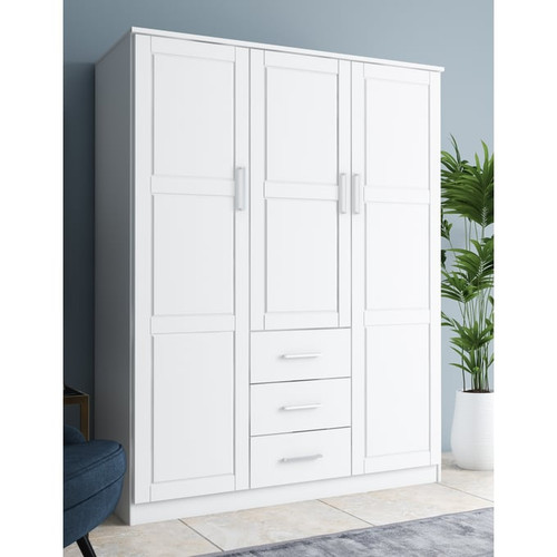 Palace Imports Cosmo White 3 Raised Panel Door Wardrobe With 4 Shelves