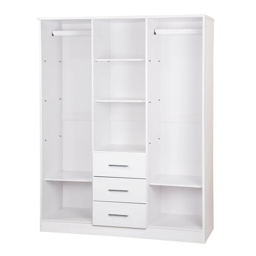 Palace Imports Cosmo White 3 Raised Panel Door Wardrobe With 4 Shelves