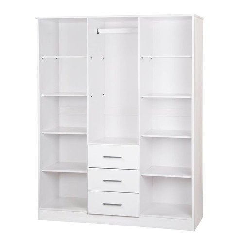 Palace Imports Cosmo White 3 Raised Panel Door Wardrobe With 8 Shelves