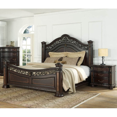 Steve Silver Monte Carlo Cherry Mappa Burl 4pc Bedroom Set With Queen Poster Bed