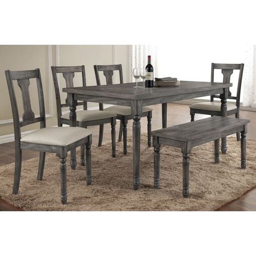 Acme Furniture Wallace Tan Weathered Gray 6pc Dining Room Set