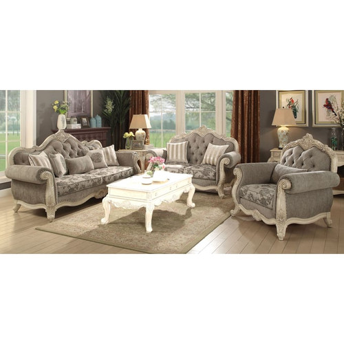 Acme Furniture Ragenardus Gray Antique White 3pc Living Room Set