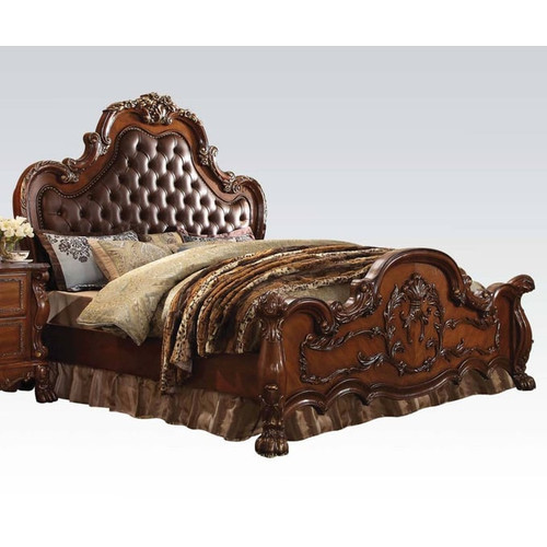 Acme Furniture Dresden Cherry Oak 2pc Bedroom Set With Leather Queen Bed