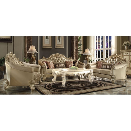 Acme Furniture Vendome II Bone Gold Patina 3pc Living Room Set