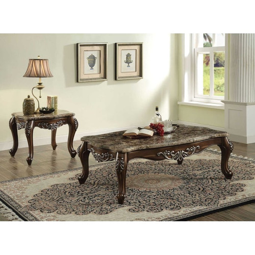 Acme Furniture Latisha Antique Oak Marble Top 3pc Coffee Table Set