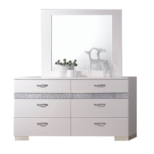 Acme Furniture Naima II White High Gloss Dresser And Mirror