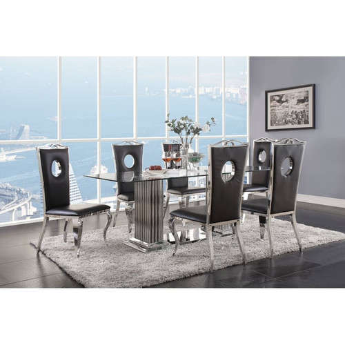 Acme Furniture Cyrene Clear Black 7pc Dining Room Set