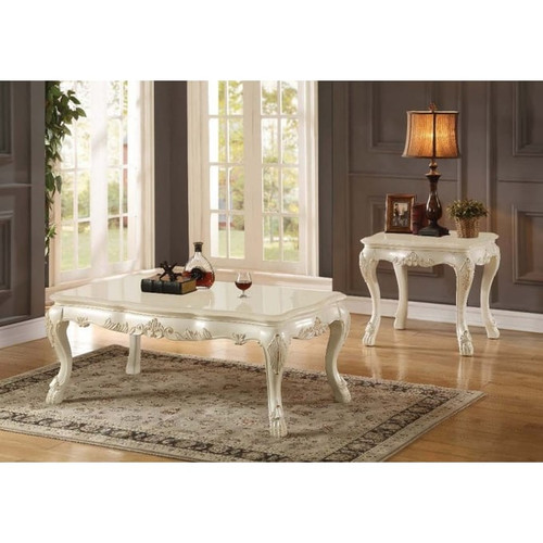 Acme Furniture Chantelle Pearl White 3pc Coffee Table Set