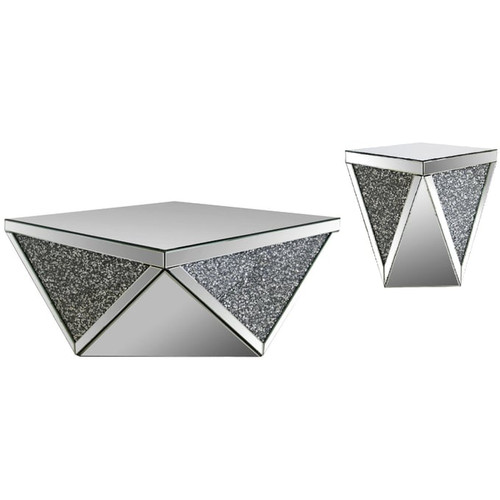 Acme Furniture Noralie Mirrored Diamonds Square 3pc Coffee Table Set