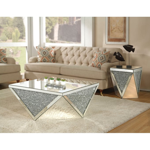 Acme Furniture Noralie Mirrored Diamonds Square 3pc Coffee Table Set
