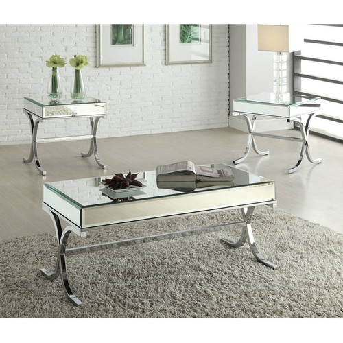 Acme Furniture Yuri Mirrored Chrome 3pc Coffee Table Set