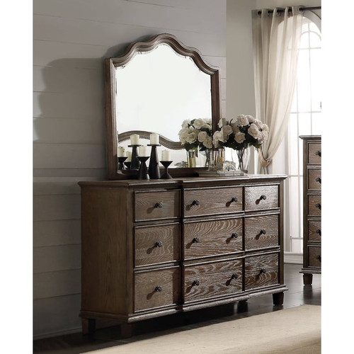 Acme Furniture Baudouin Weathered Oak Dresser and Mirror