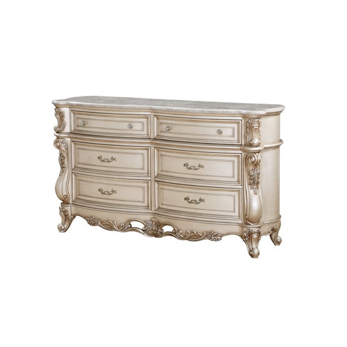 Acme Furniture Gorsedd Golden Ivory Dresser and Mirror