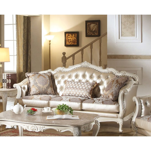 Acme Furniture Chantelle Rose Gold Pearl White 3pc Living Room Set