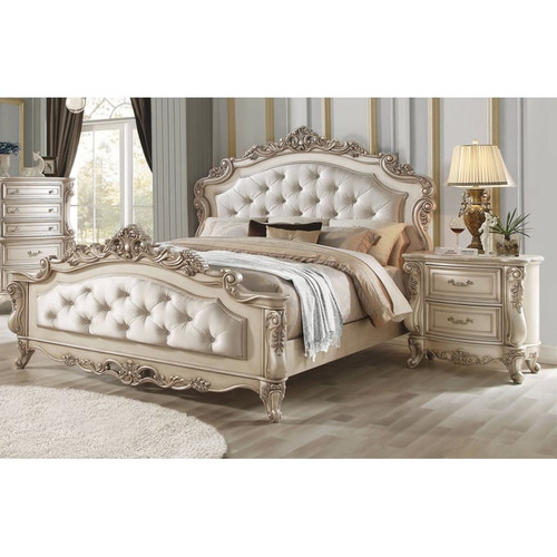 Acme Furniture Gorsedd Golden Ivory 2pc Bedroom Set with King Bed
