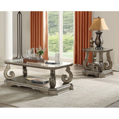 Acme Furniture Northville Clear Antique Silver 3pc Coffee Table Set