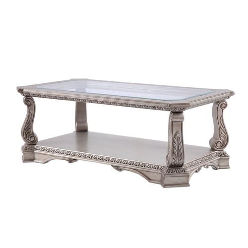 Acme Furniture Northville Clear Antique Silver 3pc Coffee Table Set