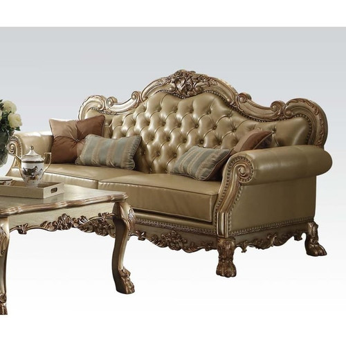 Acme Furniture Dresden Bone Gold Patina PU 3pc Living Room Set