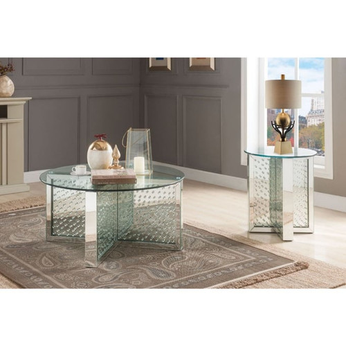 Acme Furniture Nysa Mirrored Round 3pc Coffee Table Set