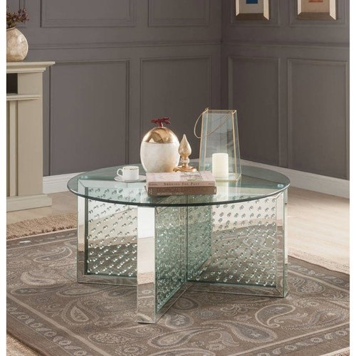 Acme Furniture Nysa Mirrored Round 3pc Coffee Table Set