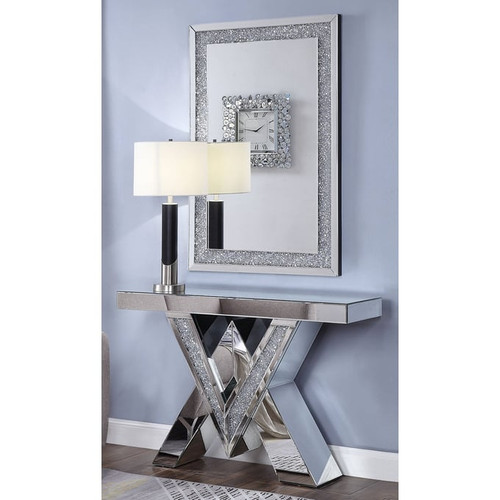 Acme Furniture Noralie Mirrored Diamonds Console Table and Mirror