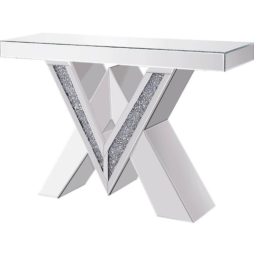 Acme Furniture Noralie Mirrored Diamonds Console Table and Mirror