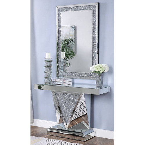 Acme Furniture Noralie Mirrored Rectangle Solid Base Console Table and Mirror