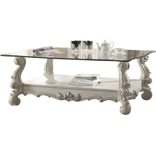 Acme Furniture Versailles Clear Bone White 3pc Coffee Table Set