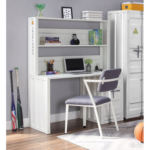 Acme Furniture Cargo Gray Fabric White Metal Desk and Chair Set