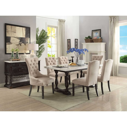 Acme Furniture Gerardo White Beige Espresso 7pc Dining Room Set