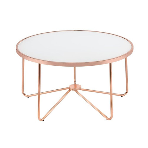 Acme Furniture Alivia Rose Gold Frosted Glass Top 3pc Coffee Table Set