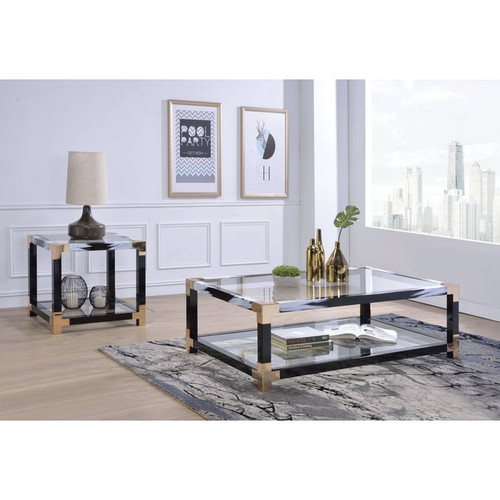 Acme Furniture Lafty Clear White Brushed 3pc Coffee Table Set